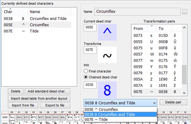 KbdEdit choosing a chained dead key