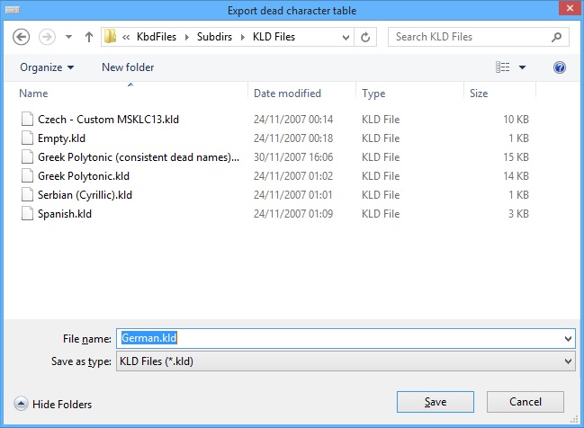 KbdEdit dialog export dead character key table to KLD file