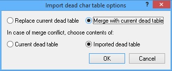 KbdEdit dialog resolve import dead character key table from file conflict