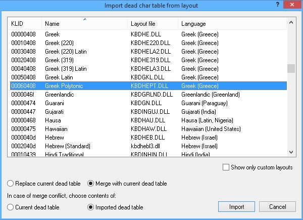 KbdEdit dialog Import dead character key table from another keyboard layout