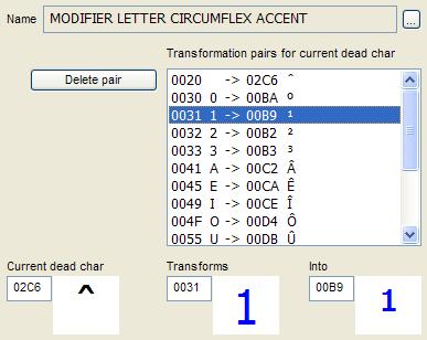 KbdEdit example French improved superscript 1 2 3 using dead key character