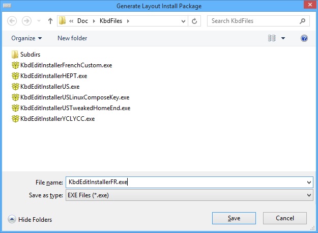 KbdEdit dialog Generate keyboard layout install package