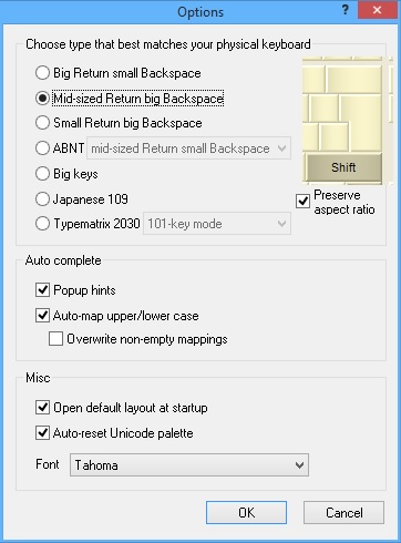 KbdEdit dialog options keyboard type auto complete popup hints font choice